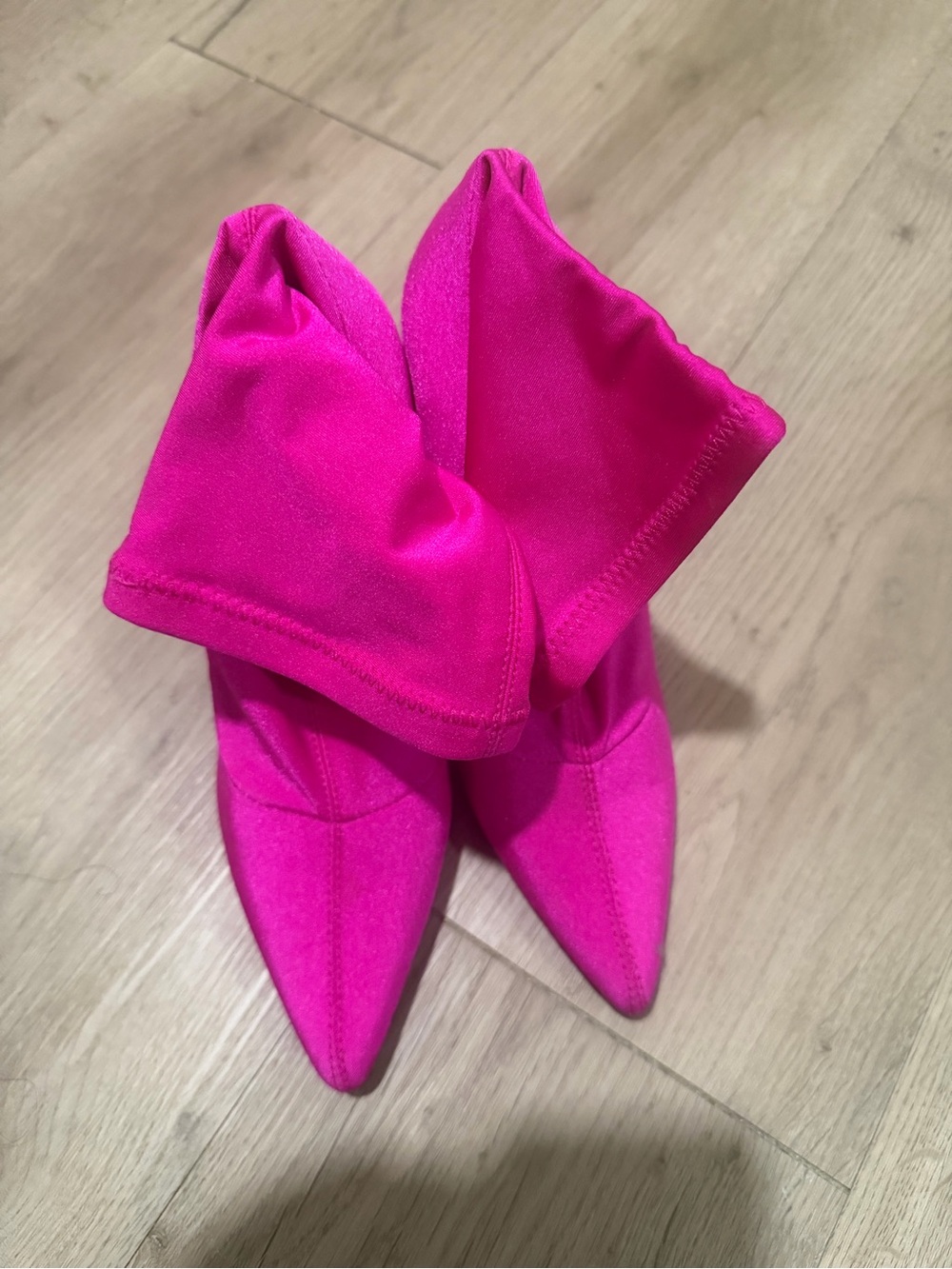 Hot Pink Pointed Toe Sock Heeled Boots